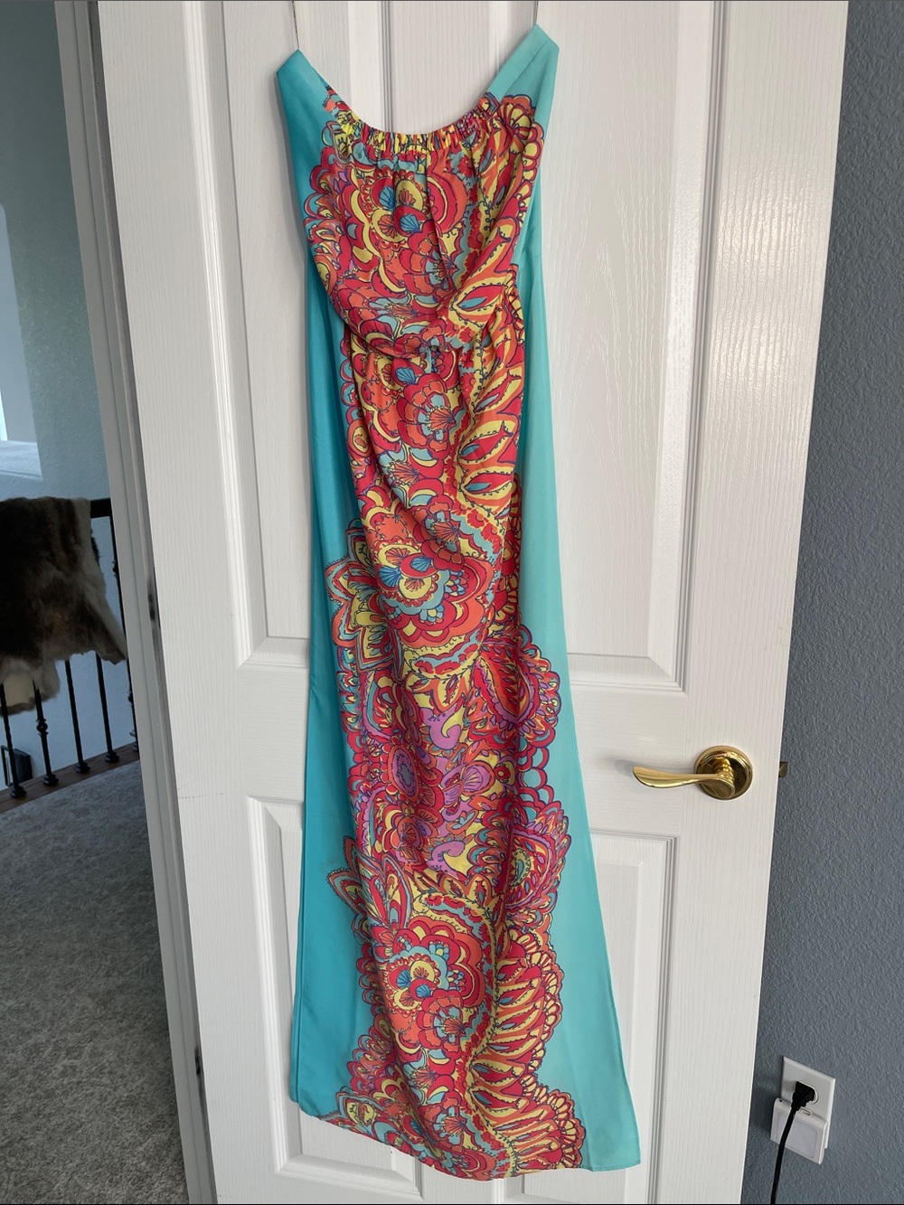 Lilly Pulitzer Turquoise Maxi Dress with Multicolor Paisley Panel
